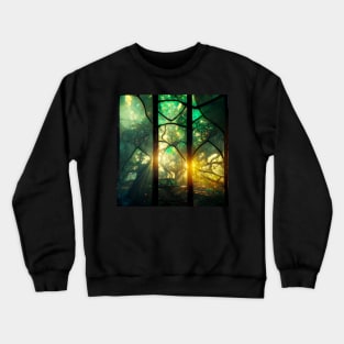 Green Stained Glass Tree Marbled Crewneck Sweatshirt